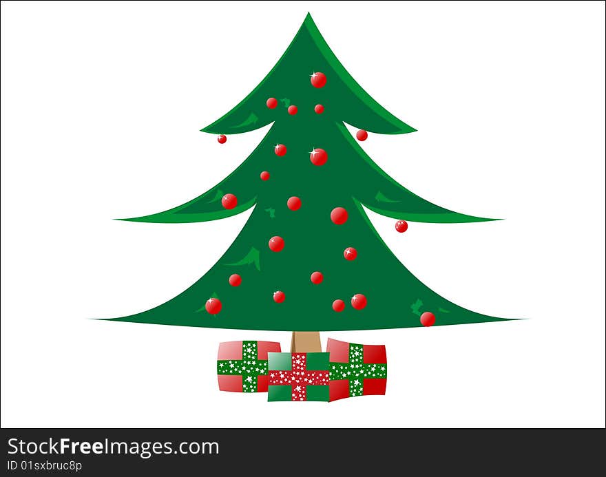 Decorative christmas tree with gifts; clip-art