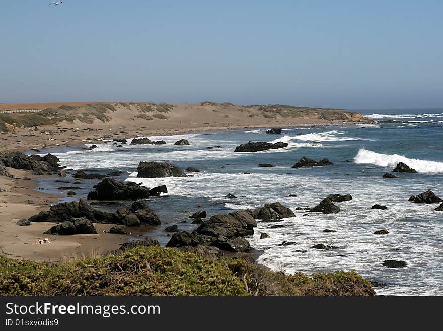 Rocks and waves at California shore