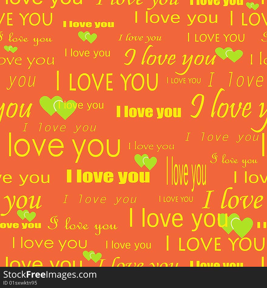 Seamlessly vector wallpaper valentine with hearts and superscription I love you. Seamlessly vector wallpaper valentine with hearts and superscription I love you