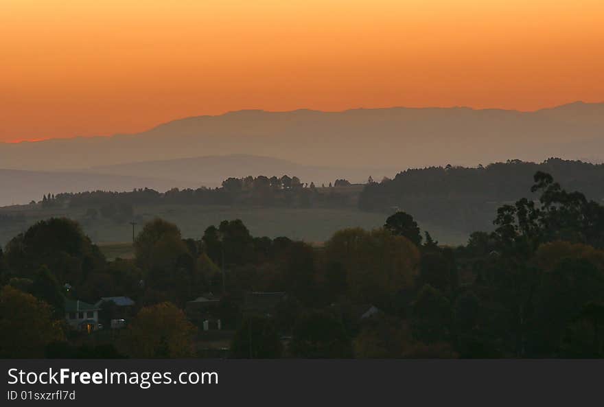 Another sunset view of the Drakensberg range from Cowan Road, Hilton. Another sunset view of the Drakensberg range from Cowan Road, Hilton