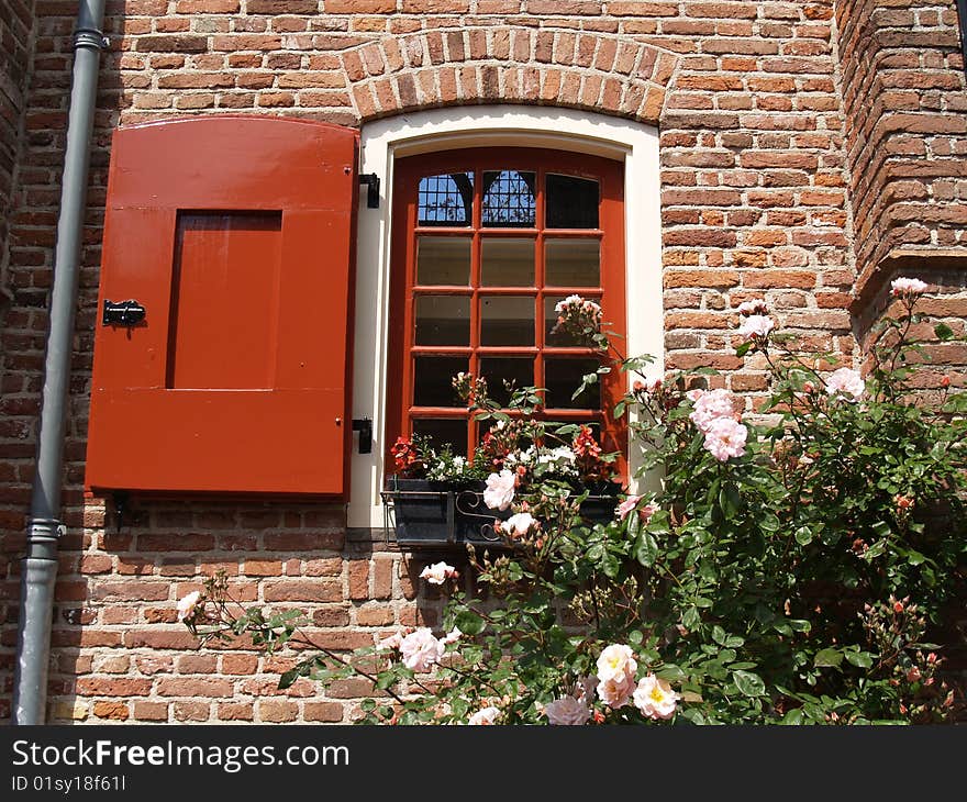 Windows in a brick wall