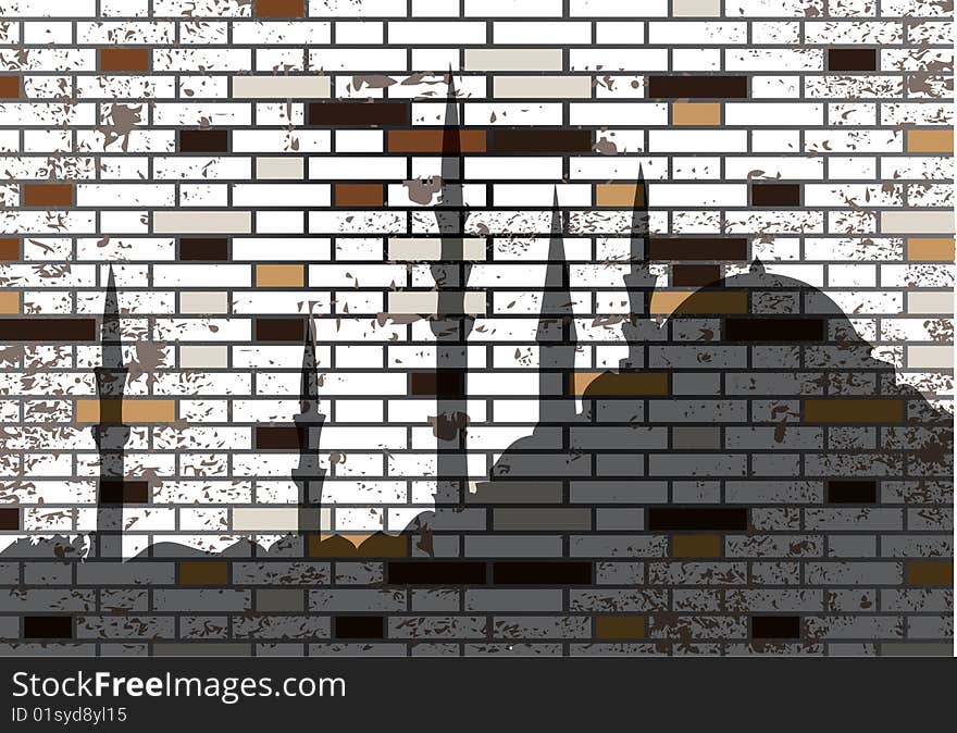 Abstract Grunge Mosaic Tiles And Mosque Silhouette