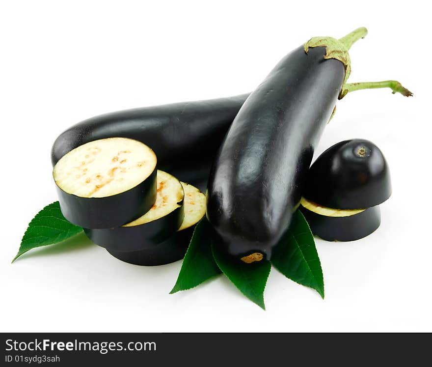 Sliced Aubergine Isolated On A White