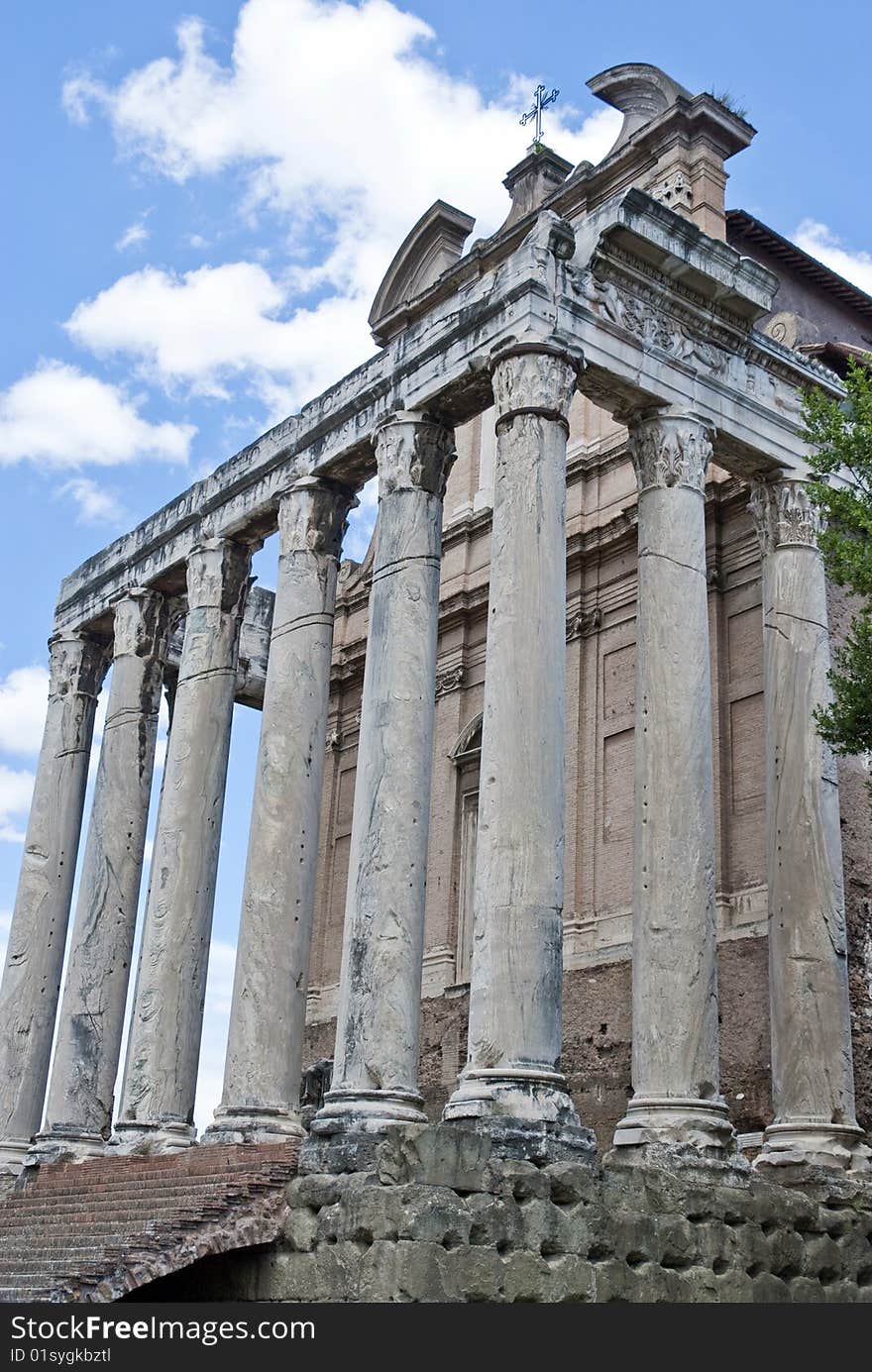 White old marble columns of roman temple