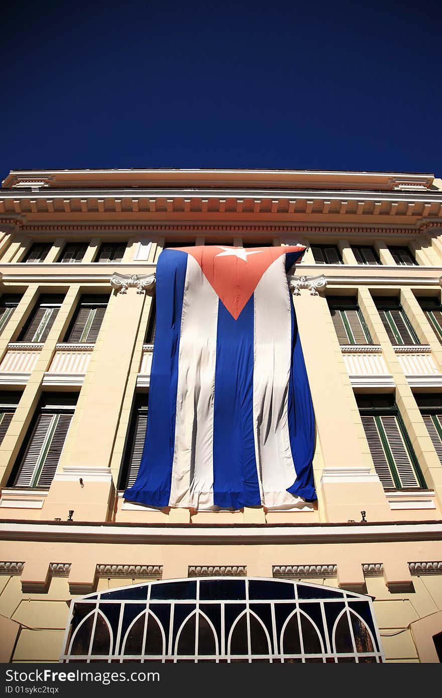 The flag of cuba on a building in Havana, Cuba