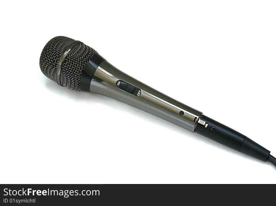 The big black microphone on a white background