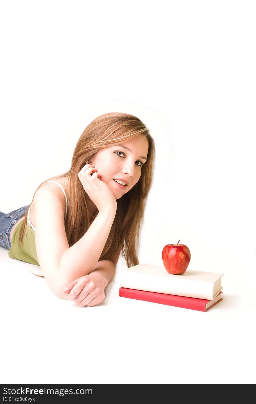 Beautiful student isolated on white