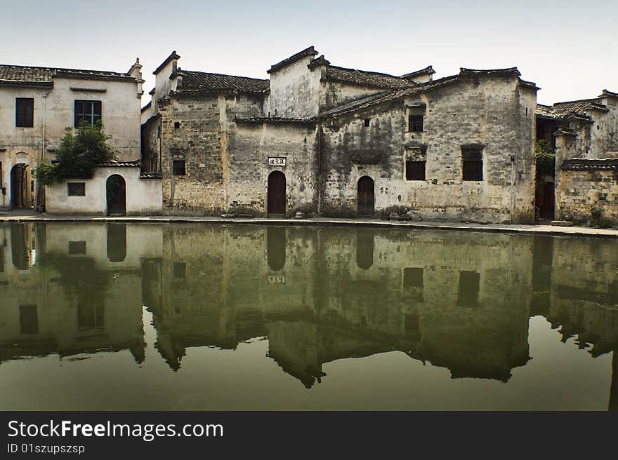 Ancient Chinese Buildings Reflected On Water