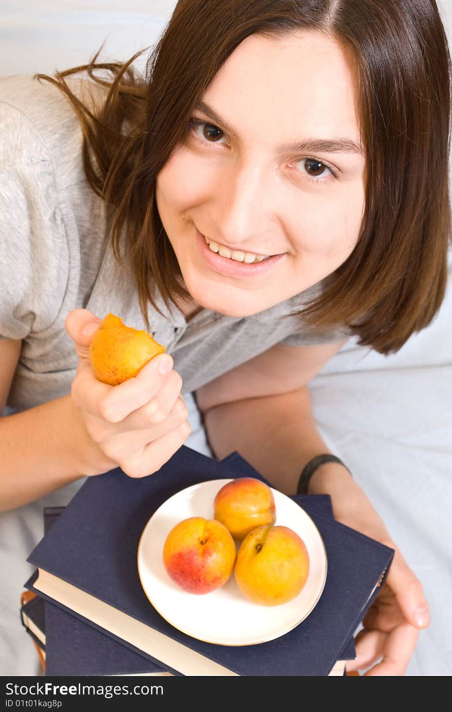 young woman with  peach