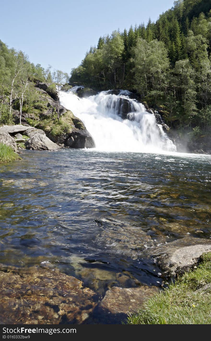 Waterfall and a forest  in Norway