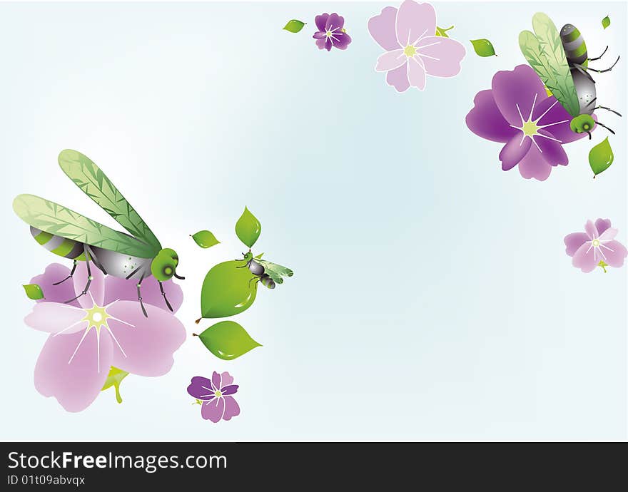 Perfect summer background with flowers and dragonflies. Perfect summer background with flowers and dragonflies