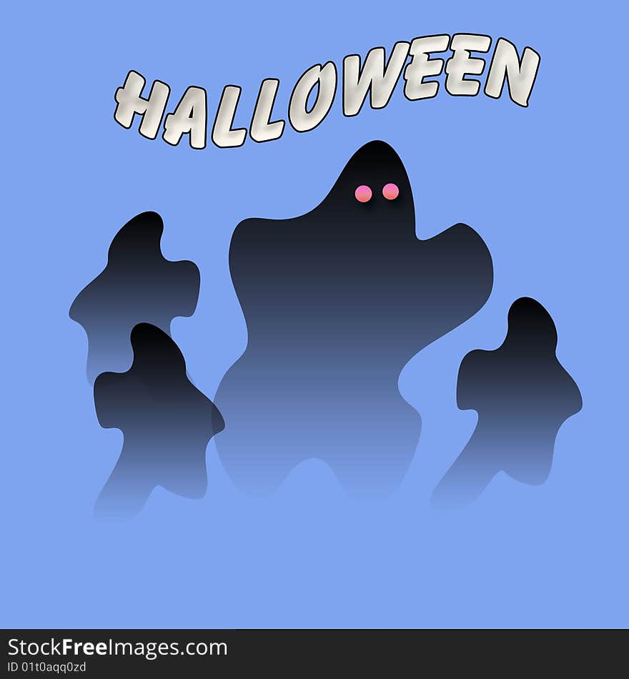 Spooky Halloween ghost opaque on blue background illustration. Spooky Halloween ghost opaque on blue background illustration