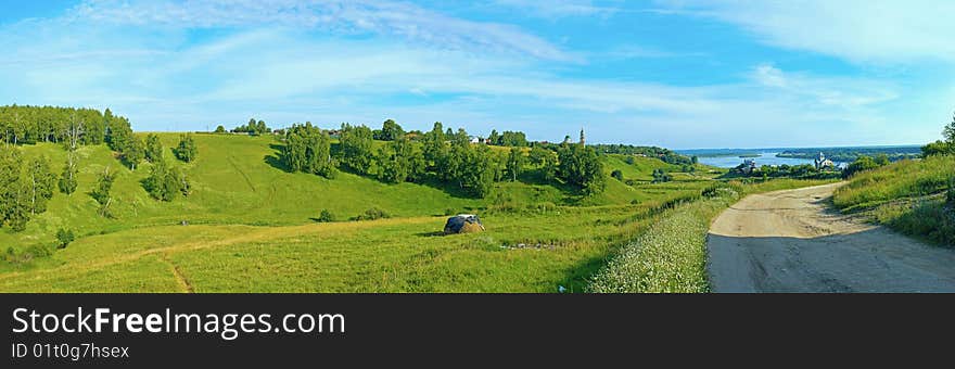 Panorama of the green hills of the Russian outback. Panorama of the green hills of the Russian outback.