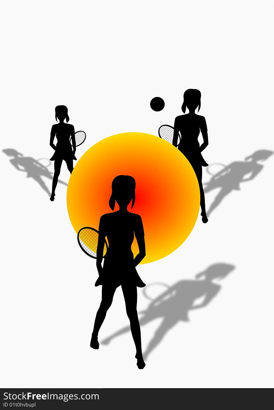 Abstract image of three toys play tennis. Graphics.