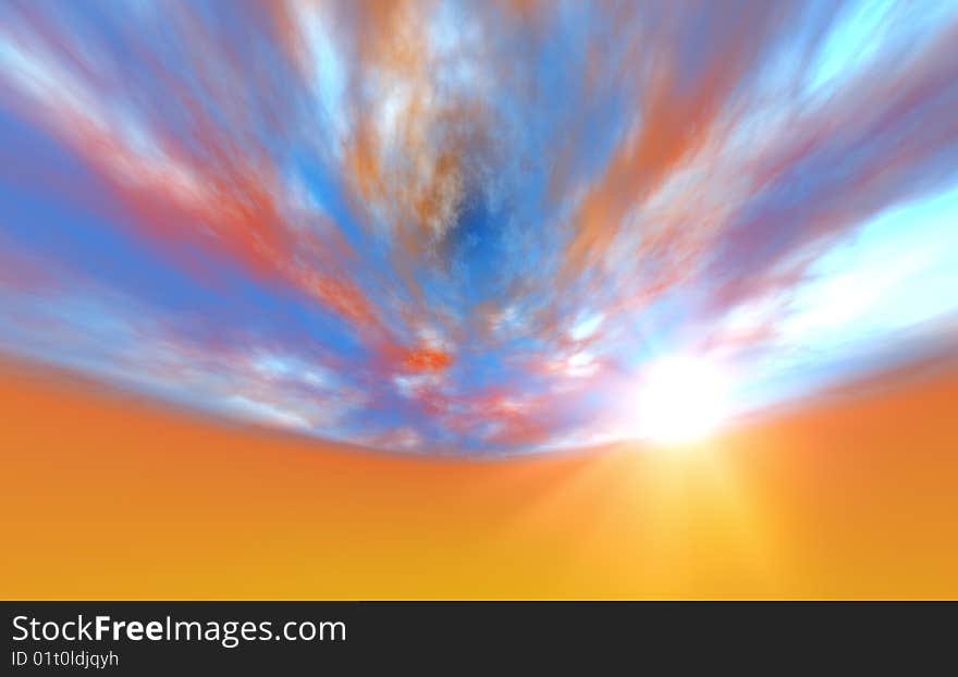 CG image of orange and blue sky. CG image of orange and blue sky