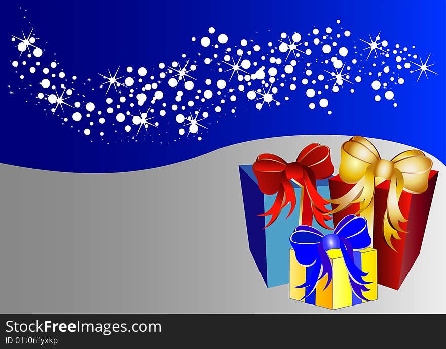 Illustration of a bicolor christmas background with stars and present