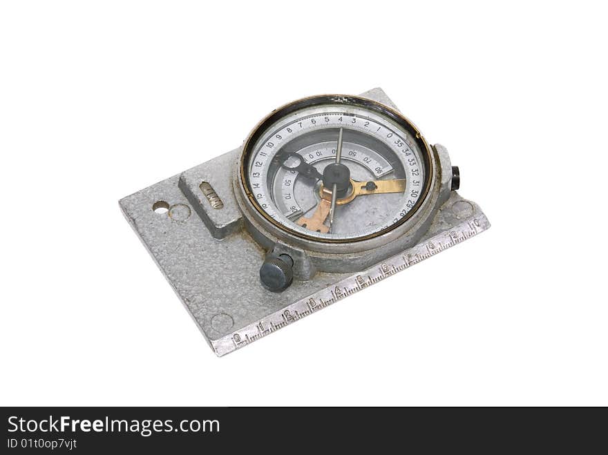 Old mountain compass is insulated on white background
