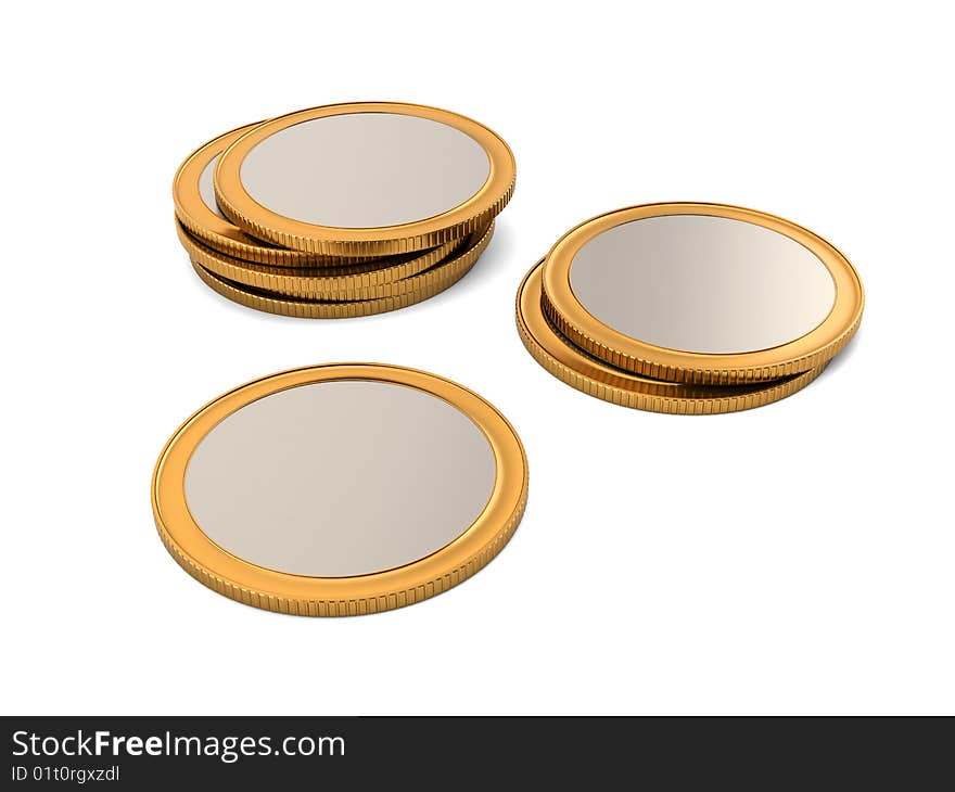 Piles of coins isolated on white background