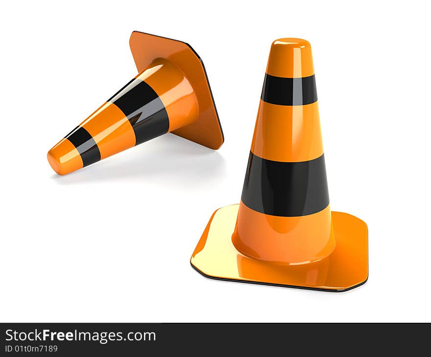 Two traffic cones isolated on white background