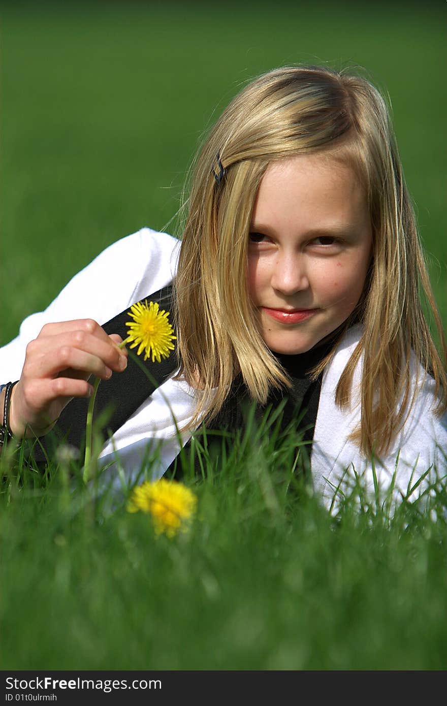 Blond girl smiling