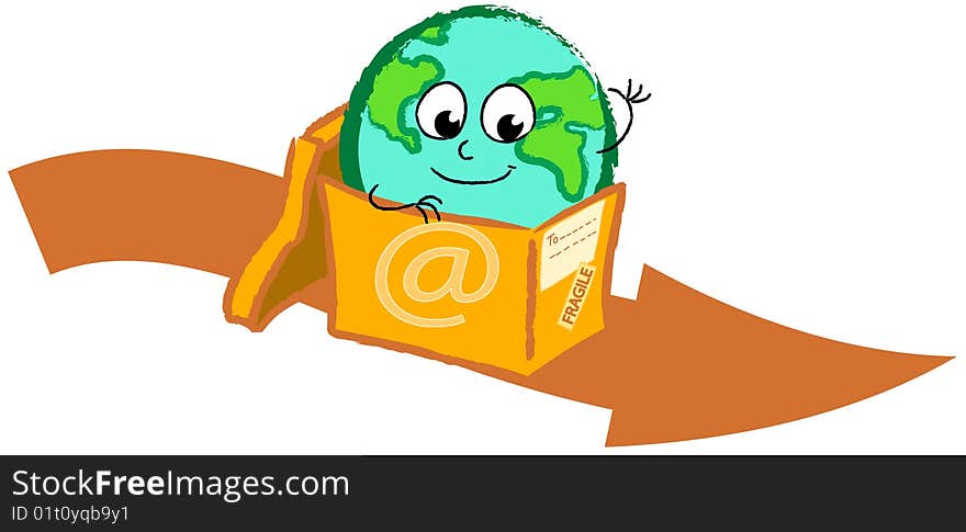 A vector illustration of a stylized earth in a mailing box. A vector illustration of a stylized earth in a mailing box.