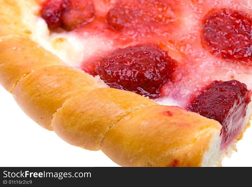 Close-up strawberry cake-pie isolated on white background