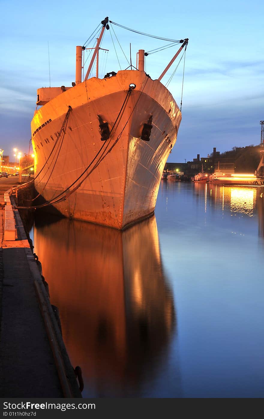 Night shot of old ship in harbor