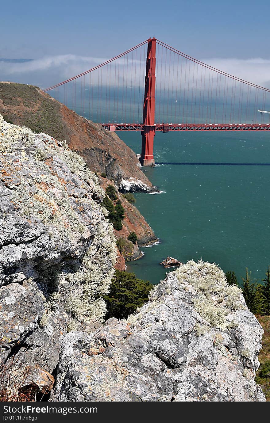 Golden Gate Bridge and rock