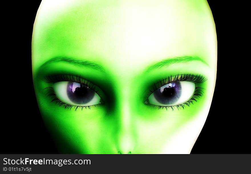 Close up of a pair of alien eyes.