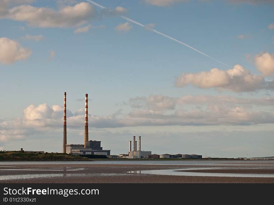 Poolberg power station in Dublin with two chimneys. Poolberg power station in Dublin with two chimneys