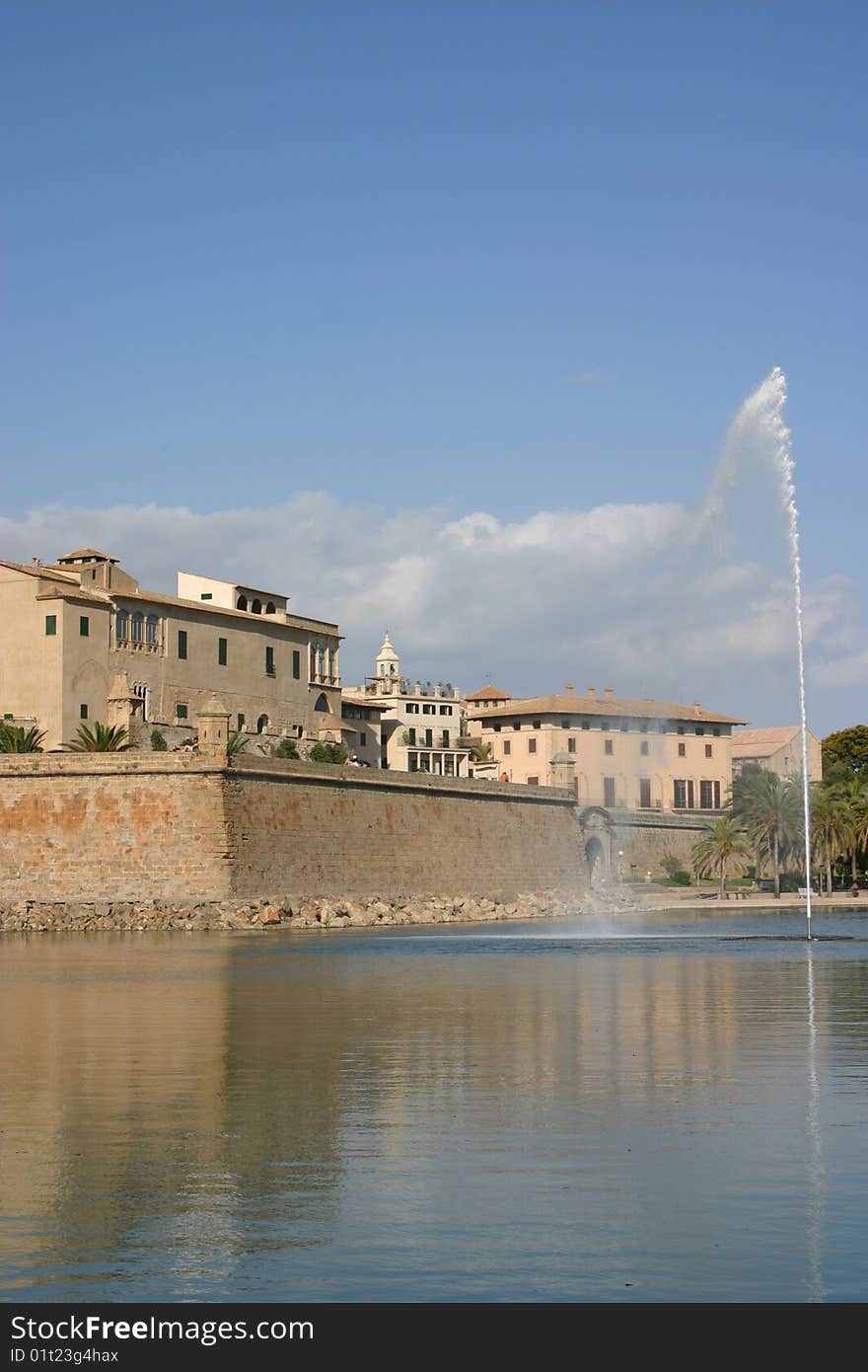View of the Cathedral grounds, from across the lake, Palma de Mallorca, Spain. View of the Cathedral grounds, from across the lake, Palma de Mallorca, Spain