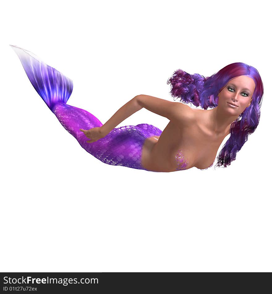 Beautiful mermaid. 3D render with clipping path and shadow over white