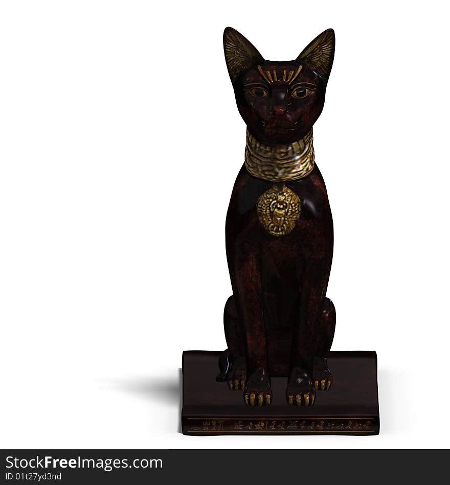 Rendering of the egyp cat statue bast with Clipping Path and shadow over white. Rendering of the egyp cat statue bast with Clipping Path and shadow over white