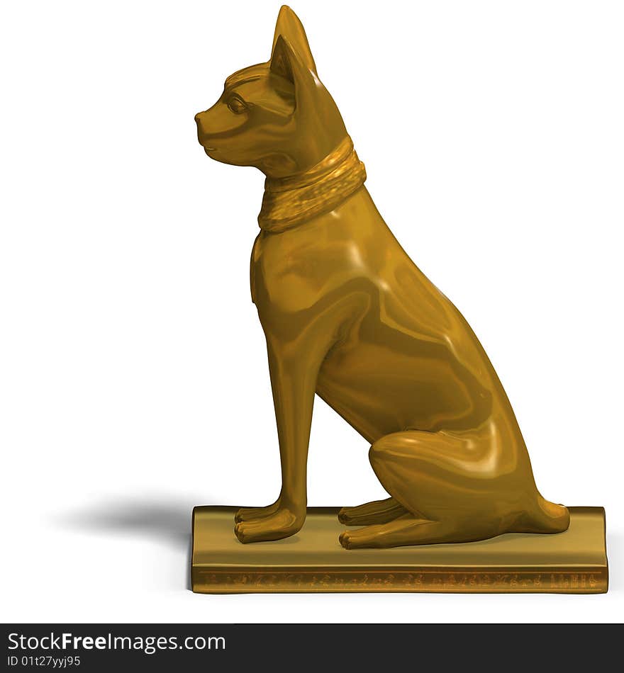 Rendering of the egyp cat statue bast with Clipping Path and shadow over white. Rendering of the egyp cat statue bast with Clipping Path and shadow over white