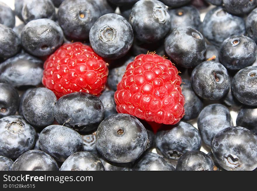 Fresh Whortleberries And Raspberries