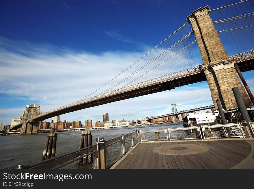 Classical NY - view to Brooklyn bridge and Manhattan from Brooklyn