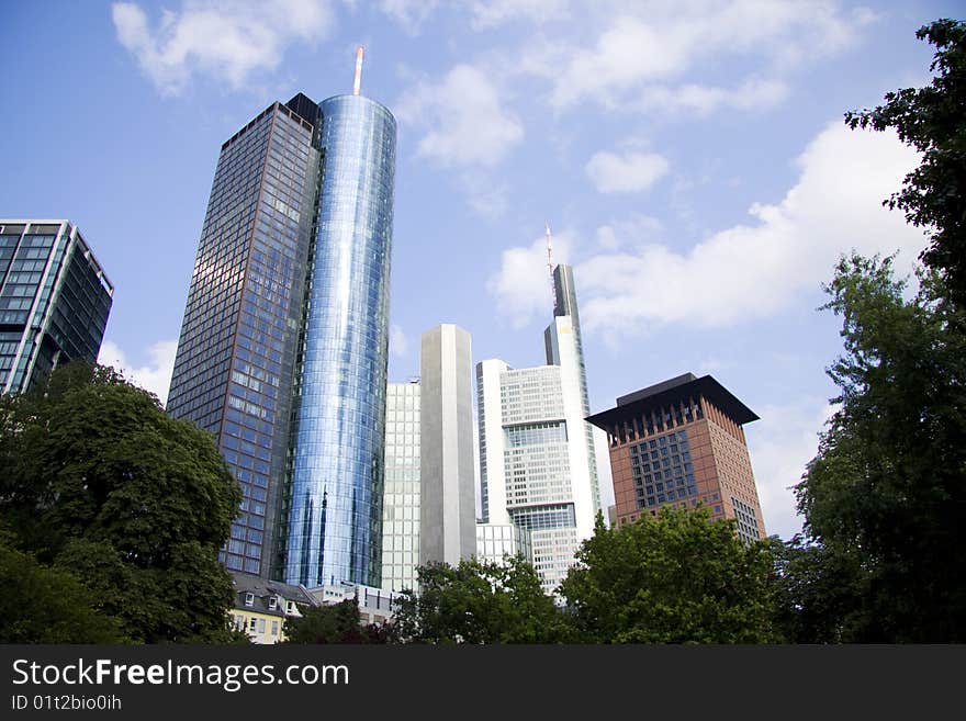 Skyline in Frankfurt viewed from the park. Skyline in Frankfurt viewed from the park