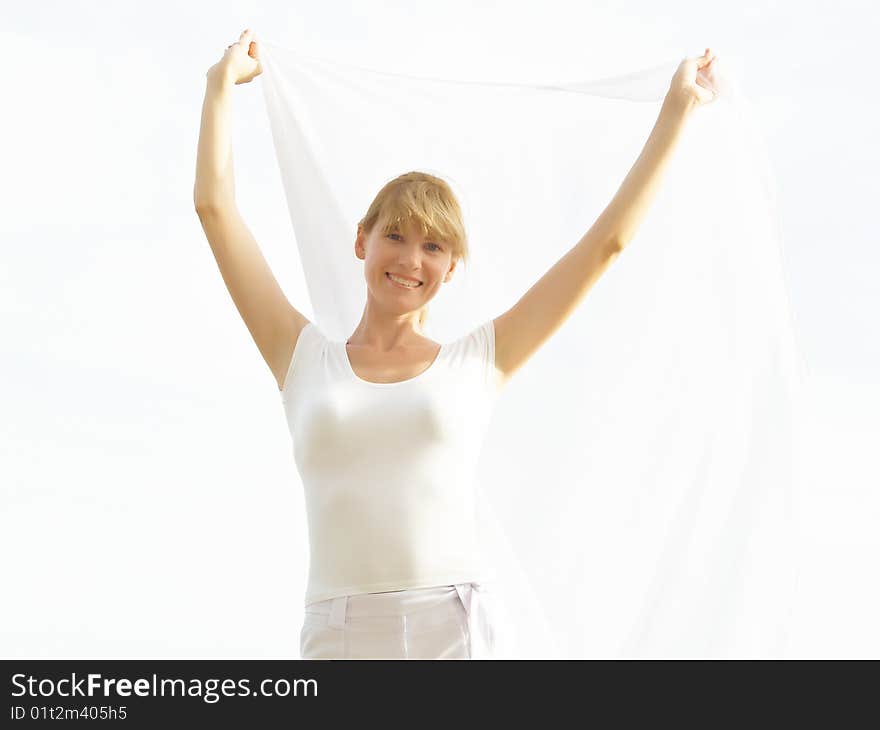 Session of a relaxation on a background of the years sky of the girl in white