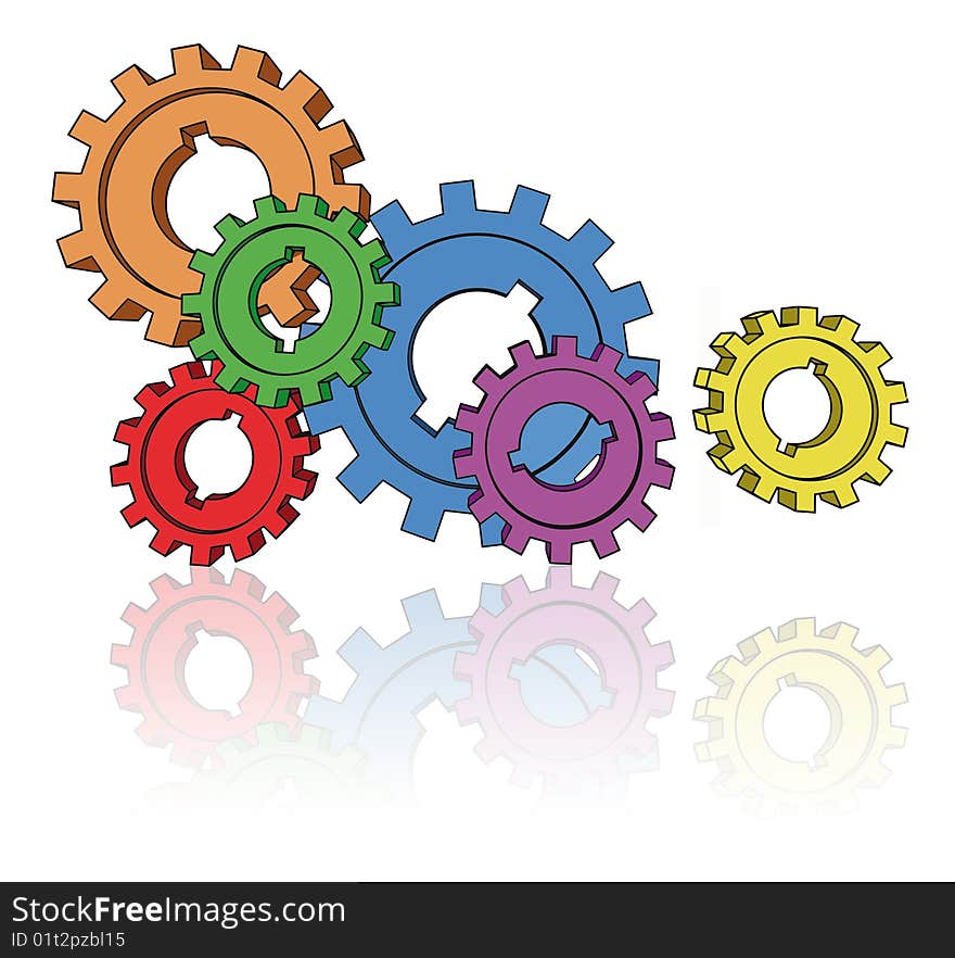 Isolated cogwheels - business network - illustration