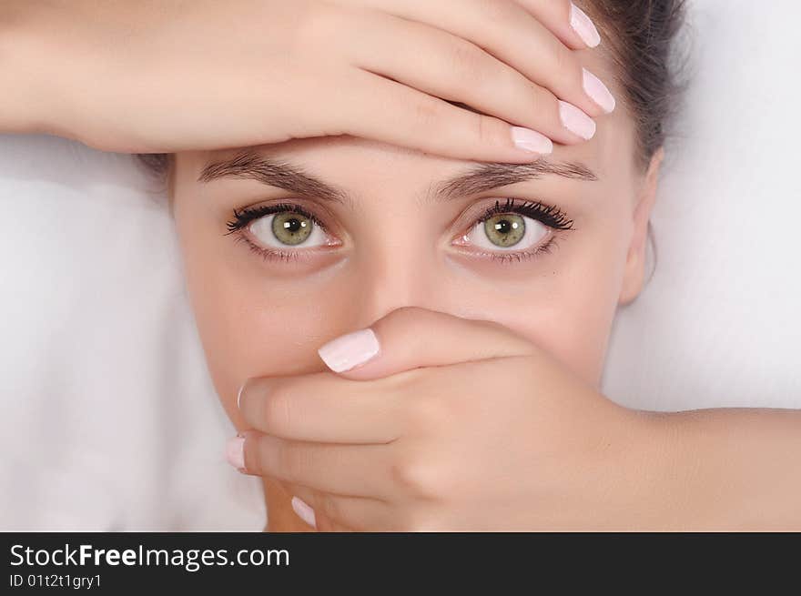 Surprised look of the magnificent young woman