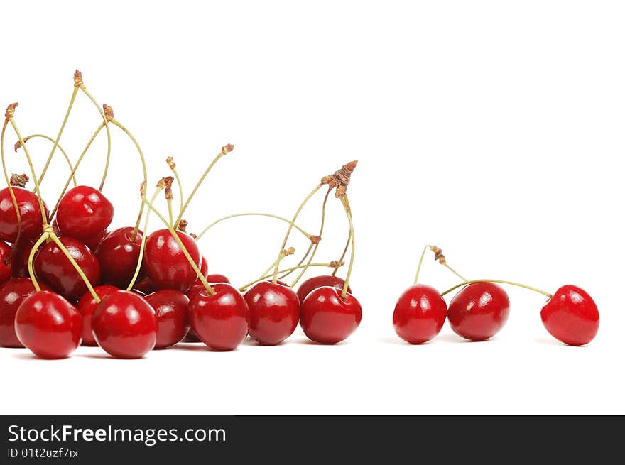 Red cherries on white background. Red cherries on white background