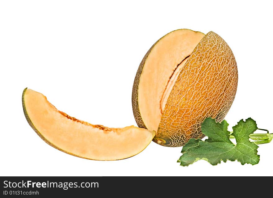 Melon and its segment isolated on white background