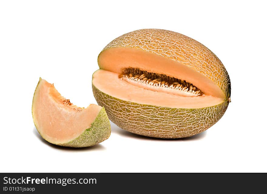 Melon and its segment isolated on white background