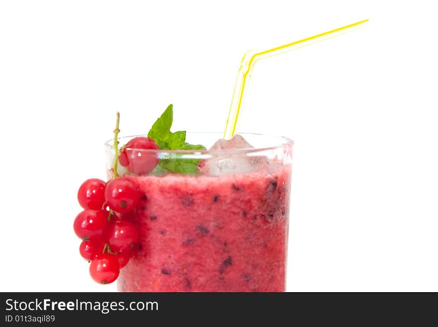 Red and black currants smoothie isolated on white