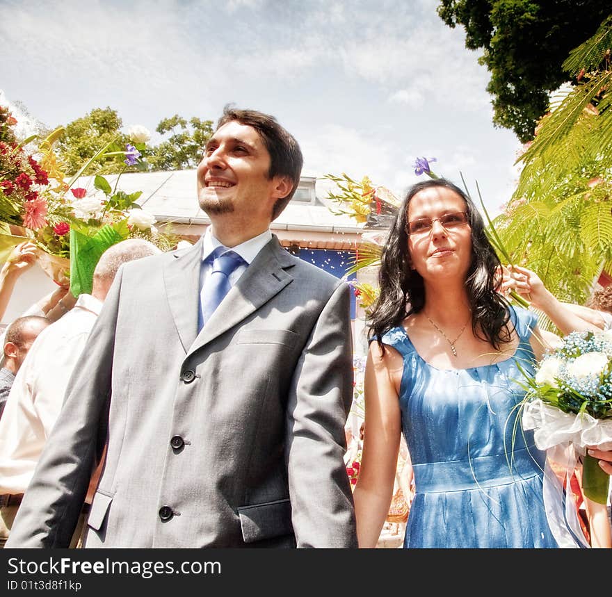 Just married happy young couple outdoor. Just married happy young couple outdoor