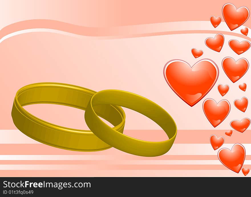 Rings on the pink background and hearts