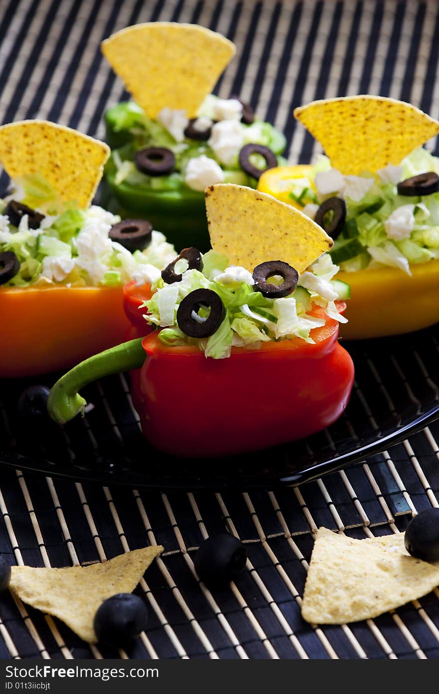 Peppers filled with salad