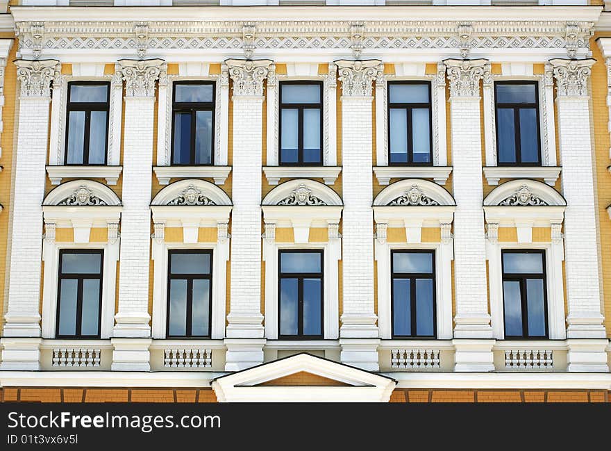 Facade of an old building with windows in Kiev