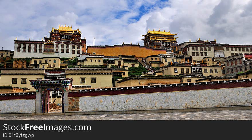 Tibetan Buddhist Temple, a temple library, located in the Shangri-La in Yunnan Province China. Tibetan Buddhist Temple, a temple library, located in the Shangri-La in Yunnan Province China.