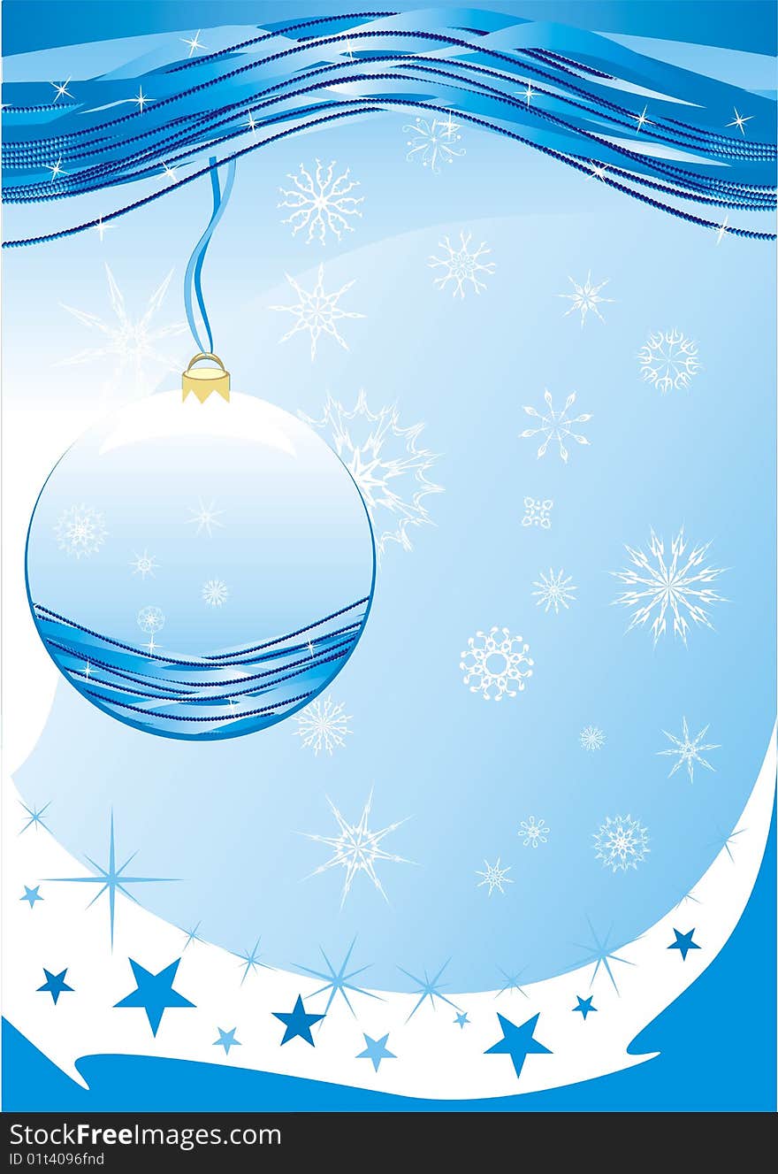 Snowflakes and Christmas ball. Background for card. Vector illustration